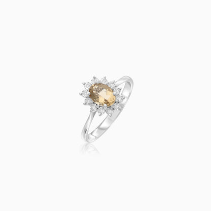 18K White Gold Ring Oval Quartz Smoky and Natural Diamonds - Diana Collection
