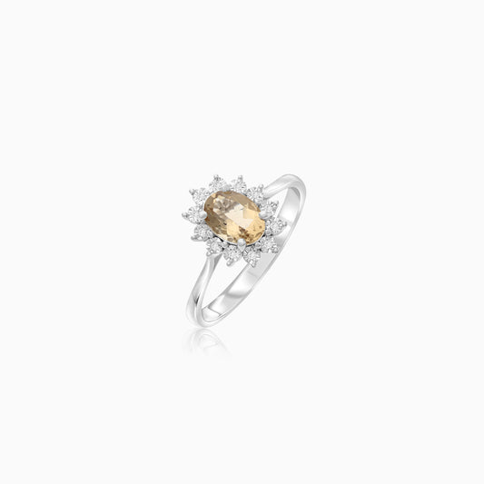 18K White Gold Ring Oval Quartz Smoky and Natural Diamonds - Diana Collection