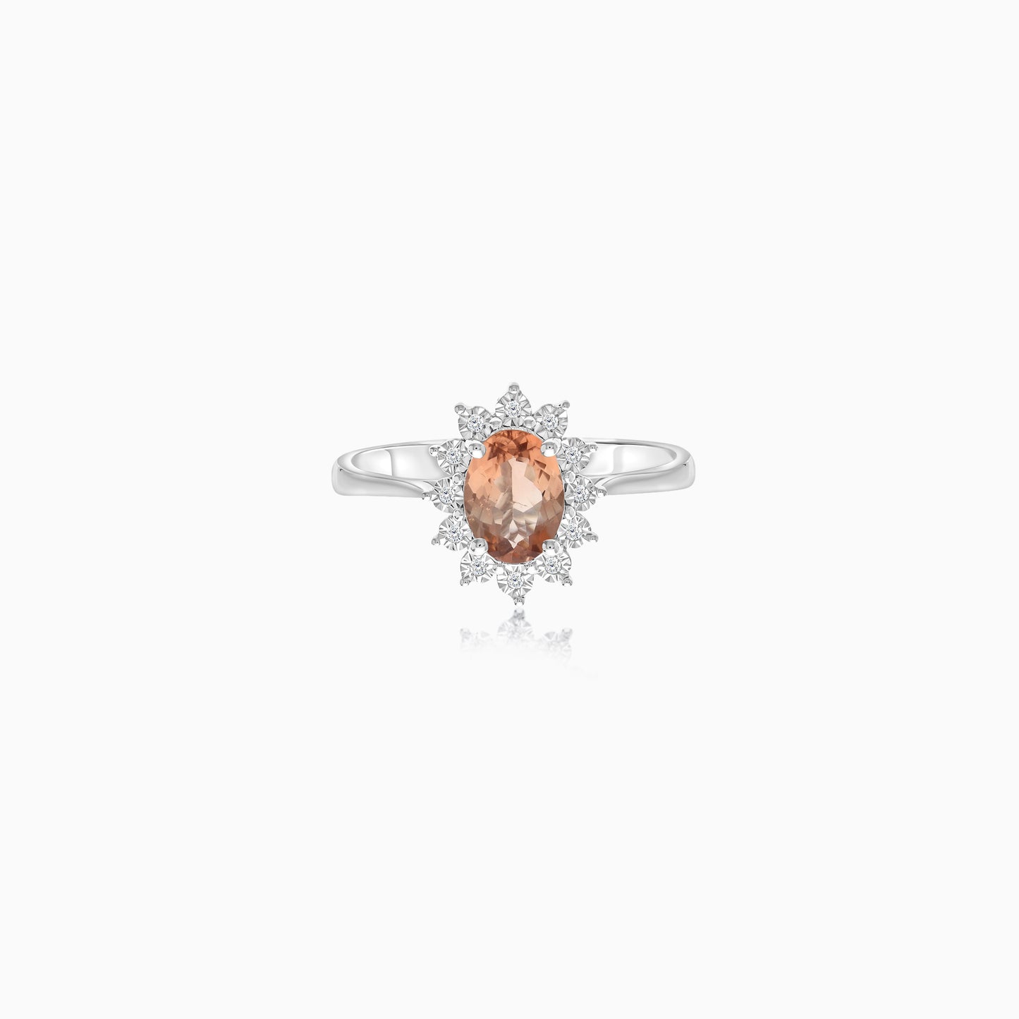 18K White Gold Ring Oval Tourmaline and Natural Diamonds - Diana Collection