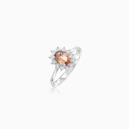 18K White Gold Ring Oval Tourmaline and Natural Diamonds - Diana Collection