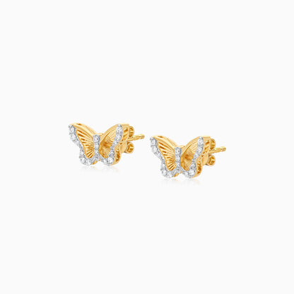 18K Yellow Gold Butterfly Shape Kids Earrings with Natural Diamonds - Farfalla