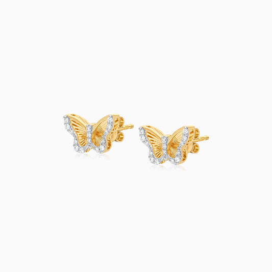 18K Yellow Gold Butterfly Shape Kids Earrings with Natural Diamonds - Farfalla
