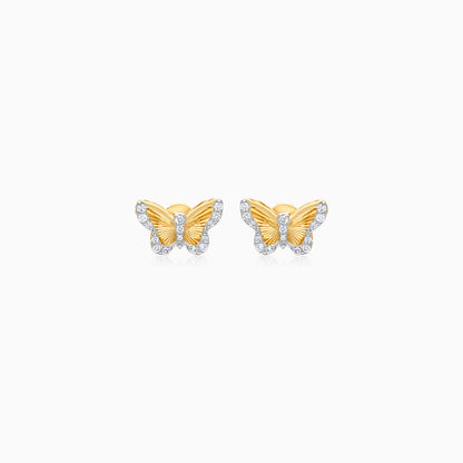 18K Yellow Gold Butterfly Shape Kids Earrings with Natural Diamonds - Farfalla