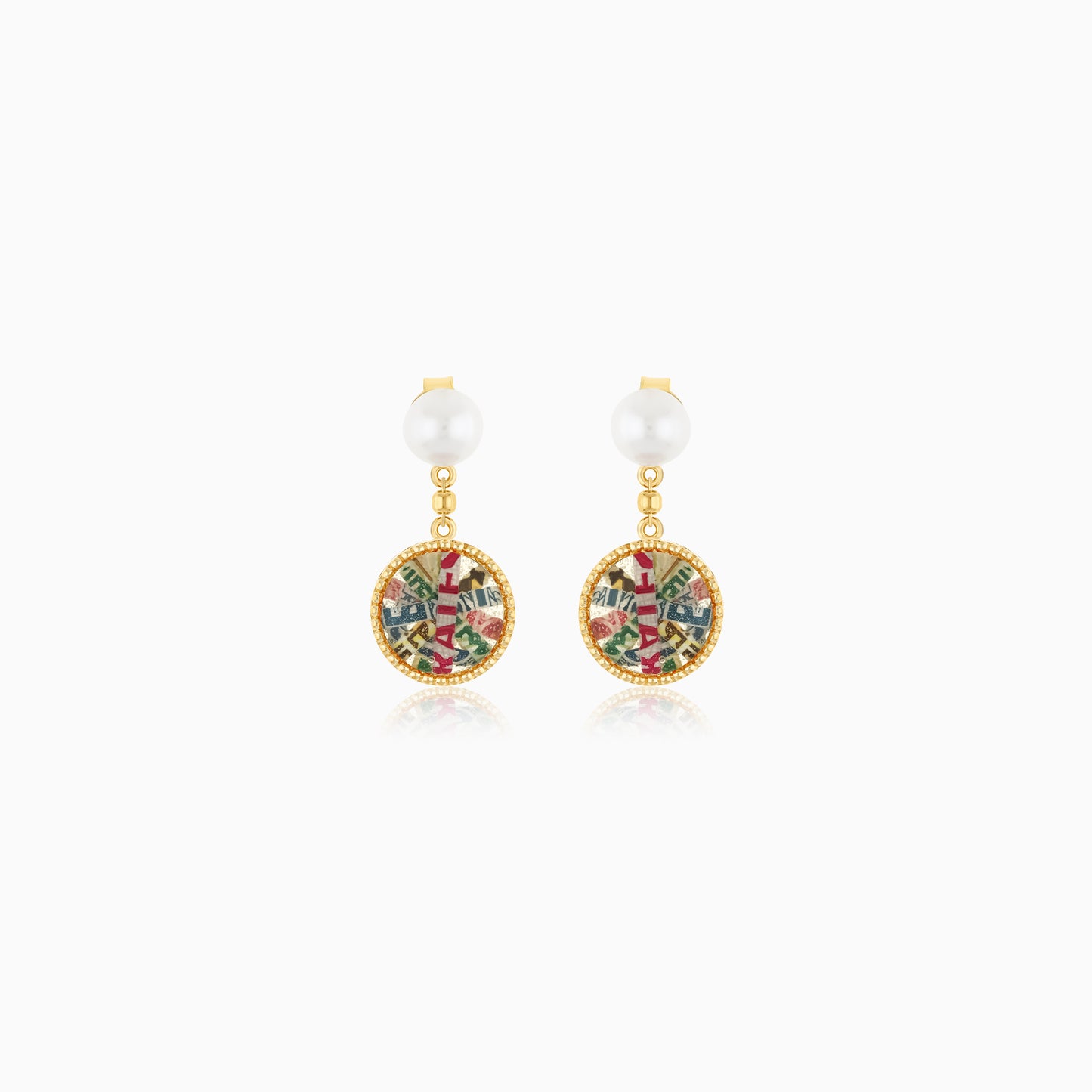 18K Yellow Gold Stud dangling Earrings with Pearls - Qelada Collection