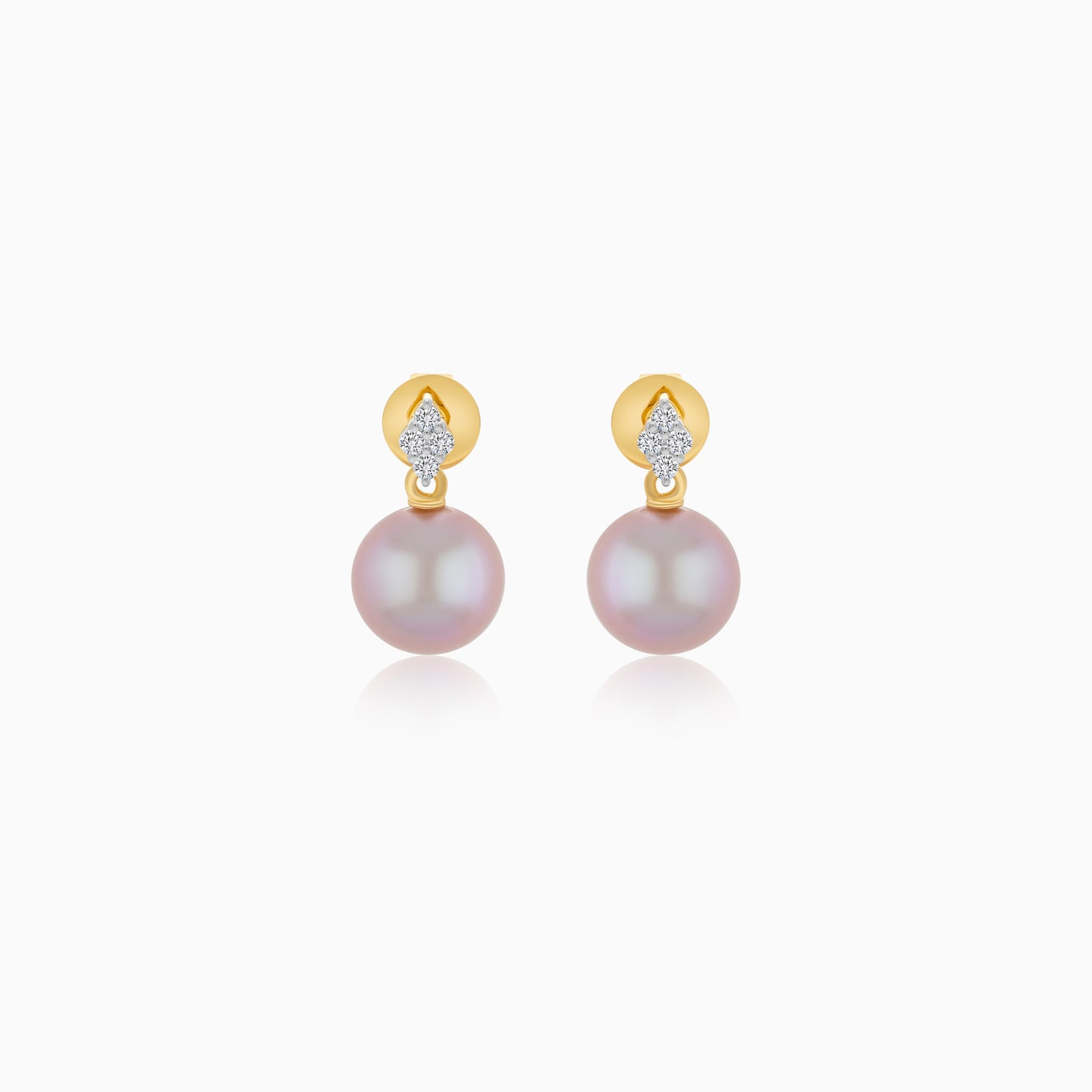 18K Yellow Gold Freshwater Pearl Stud Earrings and Natural Diamonds