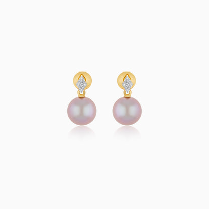 18K Yellow Gold Freshwater Pearl Stud Earrings and Natural Diamonds