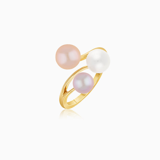 18K Yellow Gold Freshwater Multicolour Pearl Open Ring - Danah