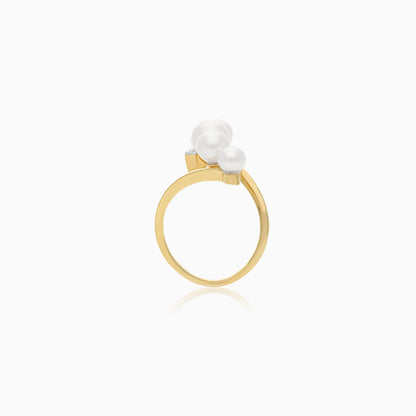 18K Yellow Gold Freshwater Pearl and Zircon Ring Danah
