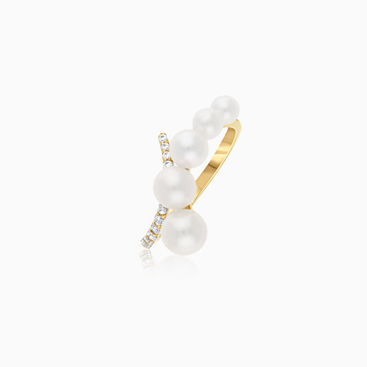 18K Yellow Gold Freshwater Pearls and Zircon Ring - Danah