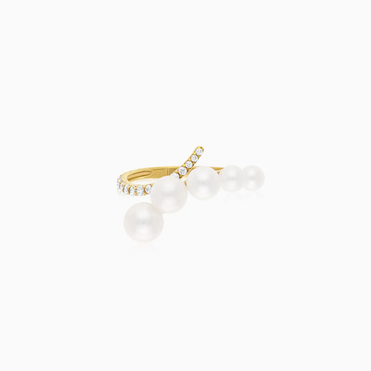 18K Yellow Gold Freshwater Pearls and Zircon Ring - Danah