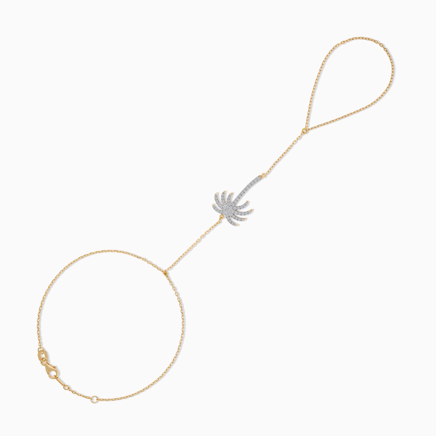 18K Yellow Gold Hand Chain -Panja- Decorated with Palm Tree-Shaped Natural Diamond | Al Nakhla Collection