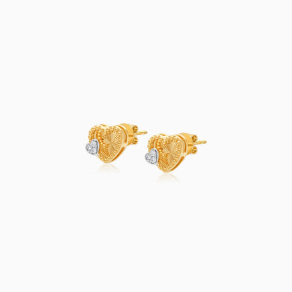 18K Yellow Gold Heart Shape Kids Earrings with Natural Diamonds - Farfalla