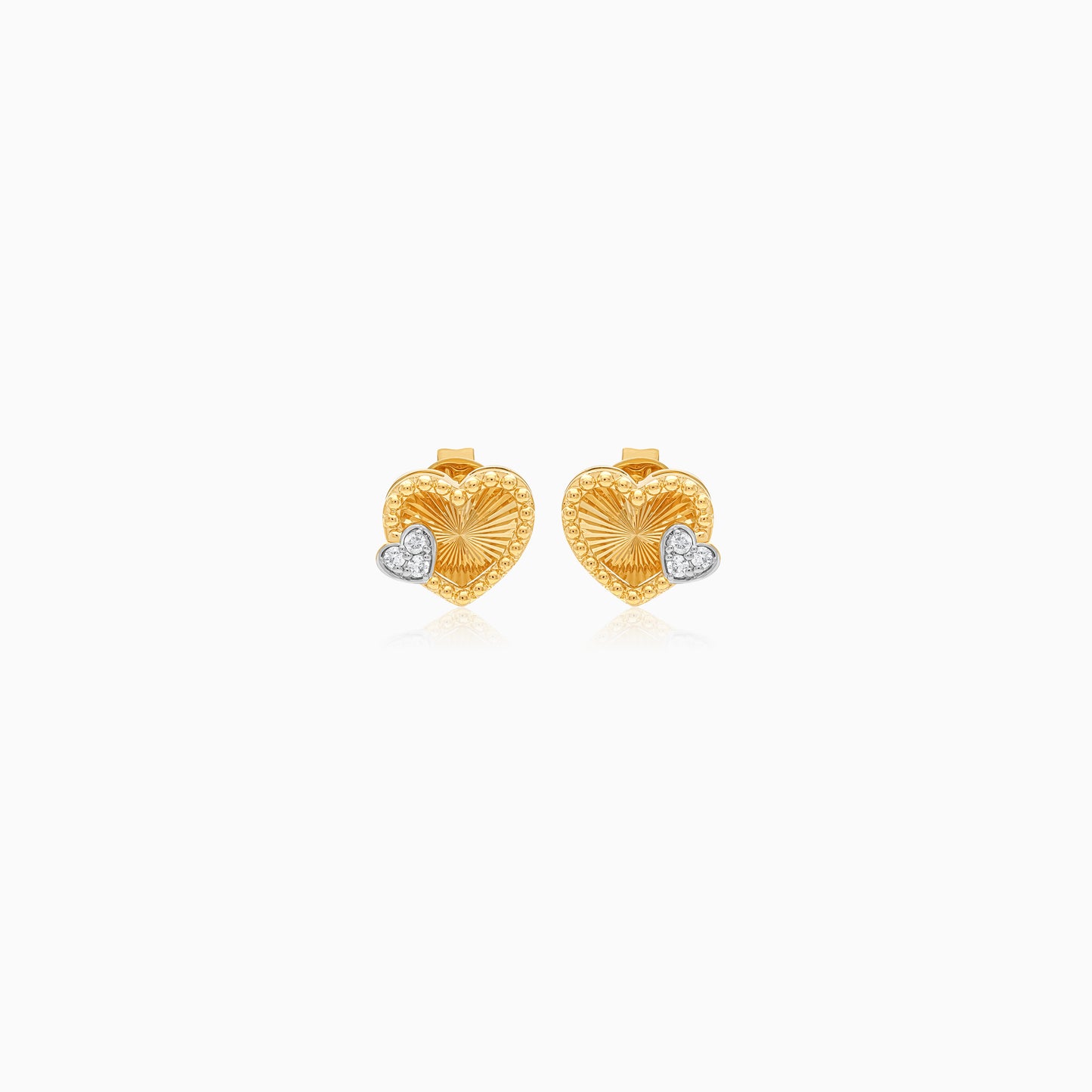 18K Yellow Gold Heart Shape Kids Earrings with Natural Diamonds - Farfalla