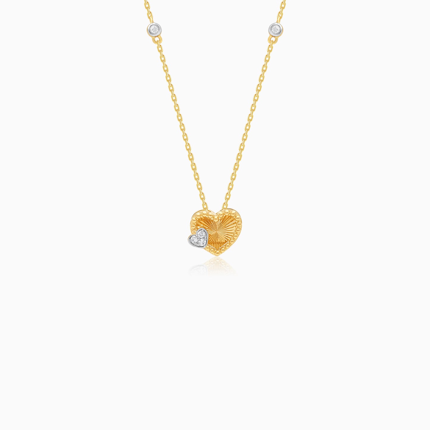 18K Yellow Gold Heart Shape Necklace with Natural Diamonds - Farfalla