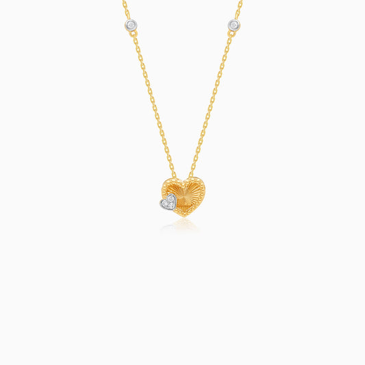 18K Yellow Gold Heart Shape Necklace with Natural Diamonds - Farfalla