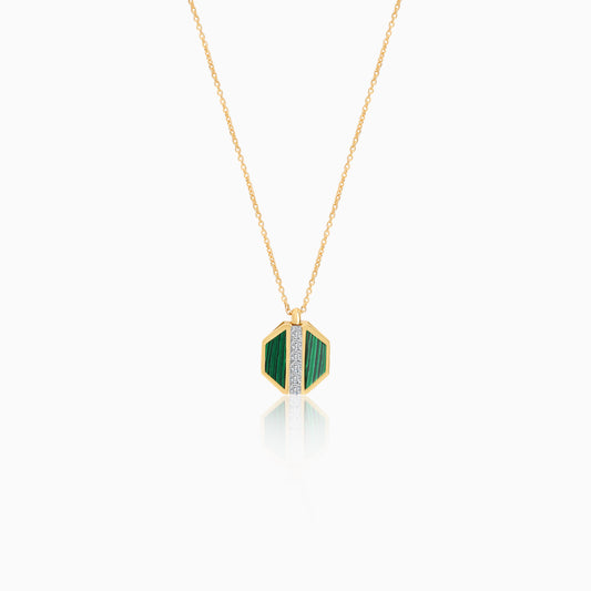 18K Yellow Gold Malachite Pendant with Natural Diamonds - Bovo Collection
