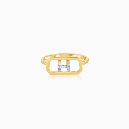 18K Yellow Gold Natural Diamonds Movable Letter "H" Ring - Alpha