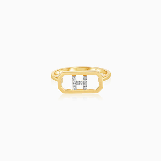 18K Yellow Gold Natural Diamonds Movable Letter "H" Ring - Alpha