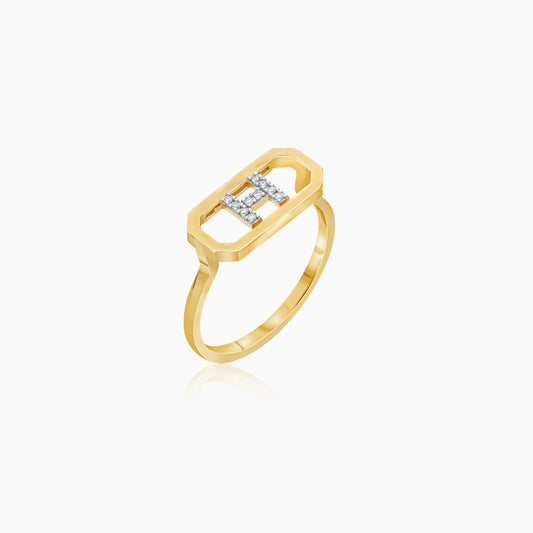 18K Yellow Gold Natural Diamonds Movable Letter "H" Ring - Alpha