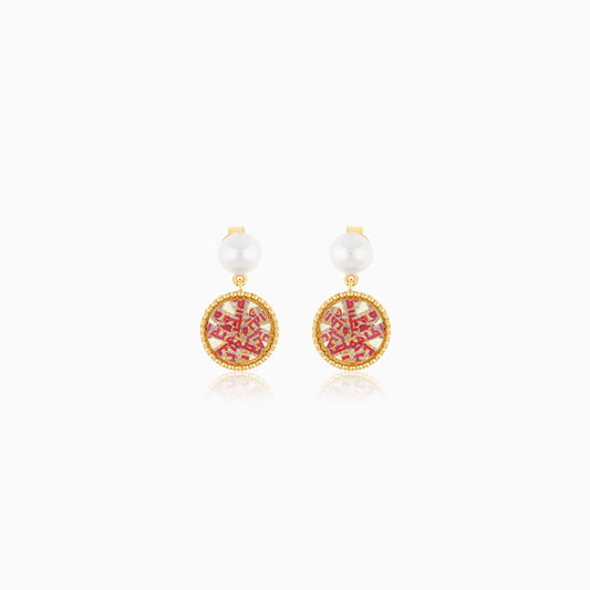 18K Yellow Gold Pair of Stud Earrings with Pearls - Qelada Collection
