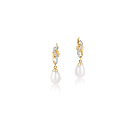 18K Yellow Gold Pearl Earrings With Natural Diamonds