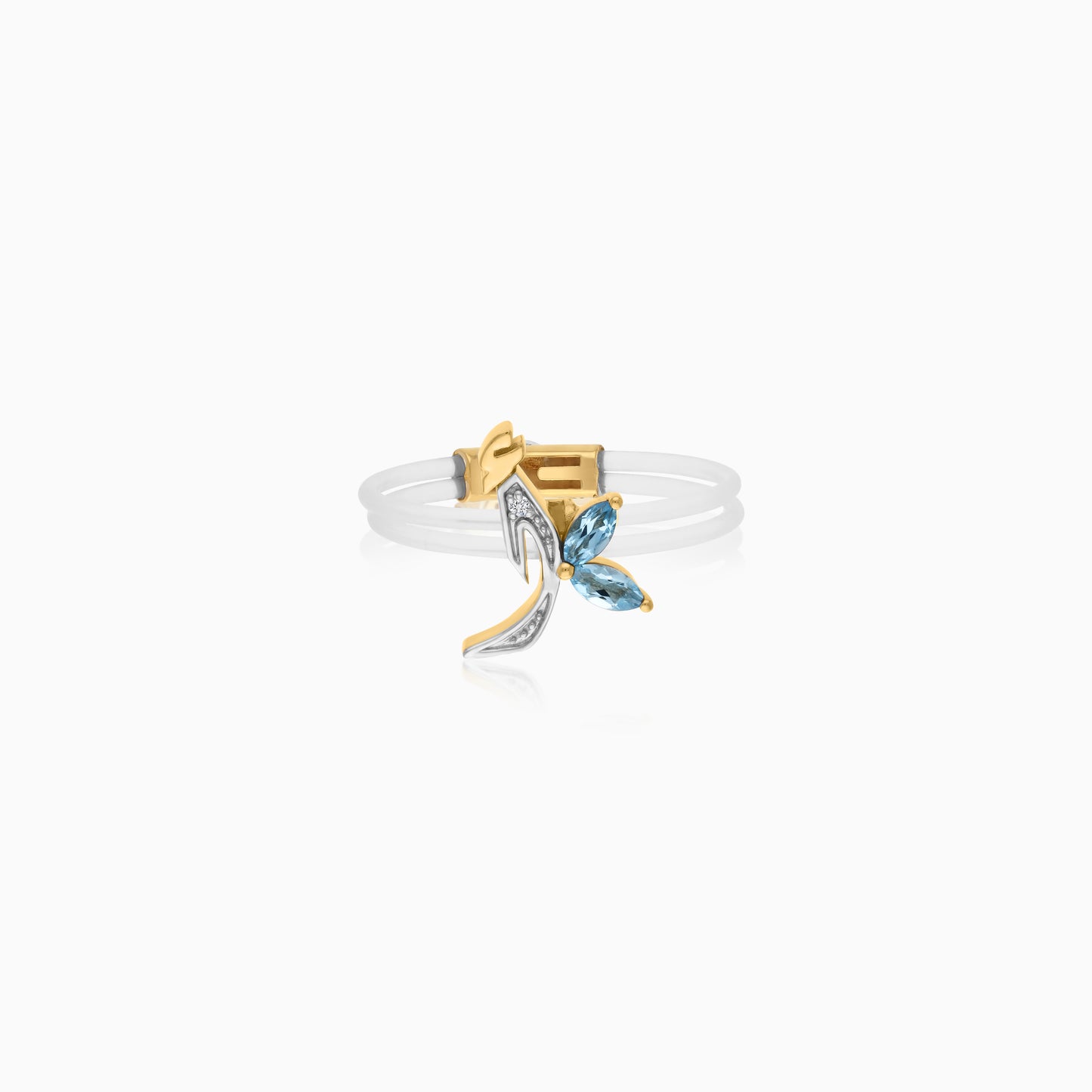 Floating Ring - Alif letter with Natural Diamonds and gemstones