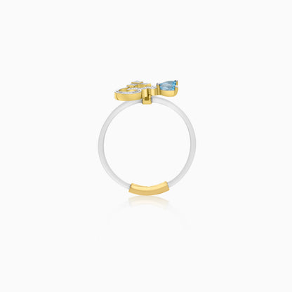 18K Gold Ring Arabic Letter Sheen with Natural Diamonds and Gemstones - Floats Collection