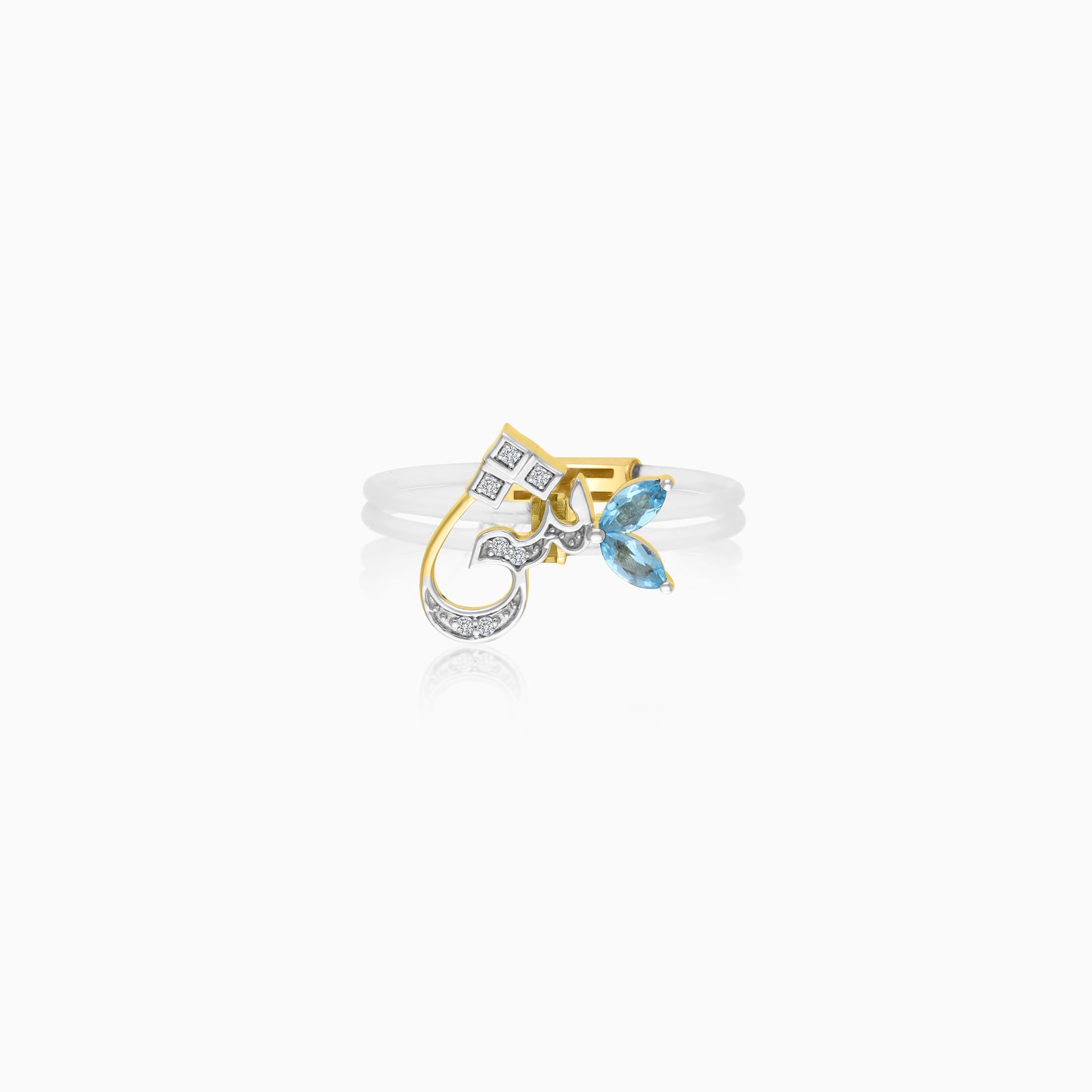 18K Gold Ring Arabic Letter Sheen with Natural Diamonds and Gemstones - Floats Collection