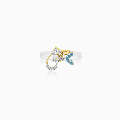 18K Gold Ring Arabic Letter Sheen with Natural Diamonds and Gemstones - Floats Collection