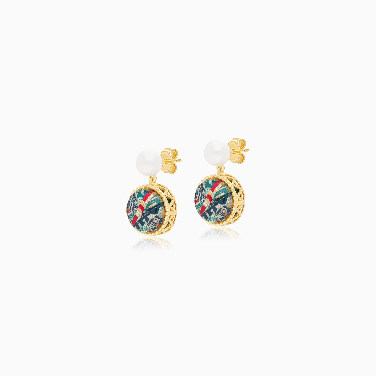 18K Yellow Gold Stud Earrings with Pearls - Qelada Collection