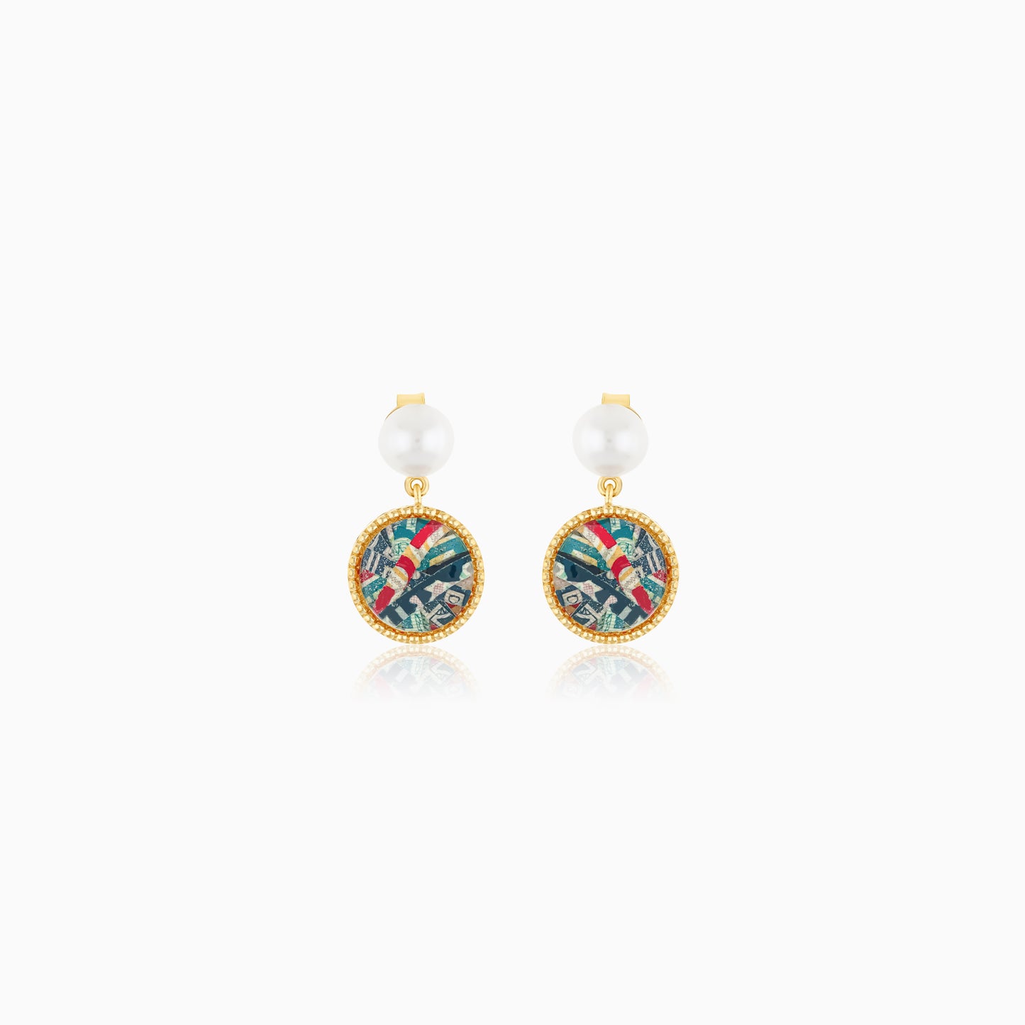 18K Yellow Gold Stud Earrings with Pearls - Qelada Collection