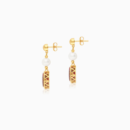 18K Yellow Gold Stud Pearl Earrings - Qelada Collection