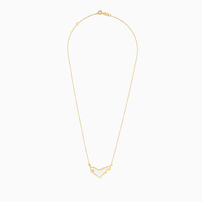 18K Yellow Gold UAE Map Necklace with MOP & Natural Diamond
