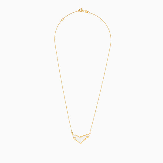18K Yellow Gold UAE Map Necklace with MOP & Natural Diamond