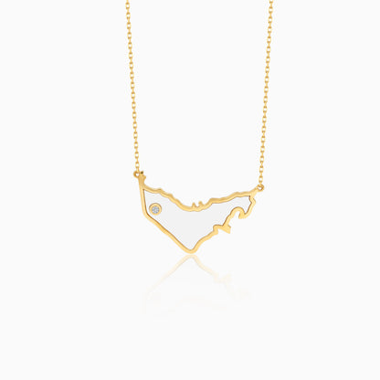 18K Yellow Gold UAE Map Necklace with MOP & Natural Diamond