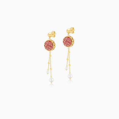 18K Yellow Gold dangling Earrings with Pearls - Qelada