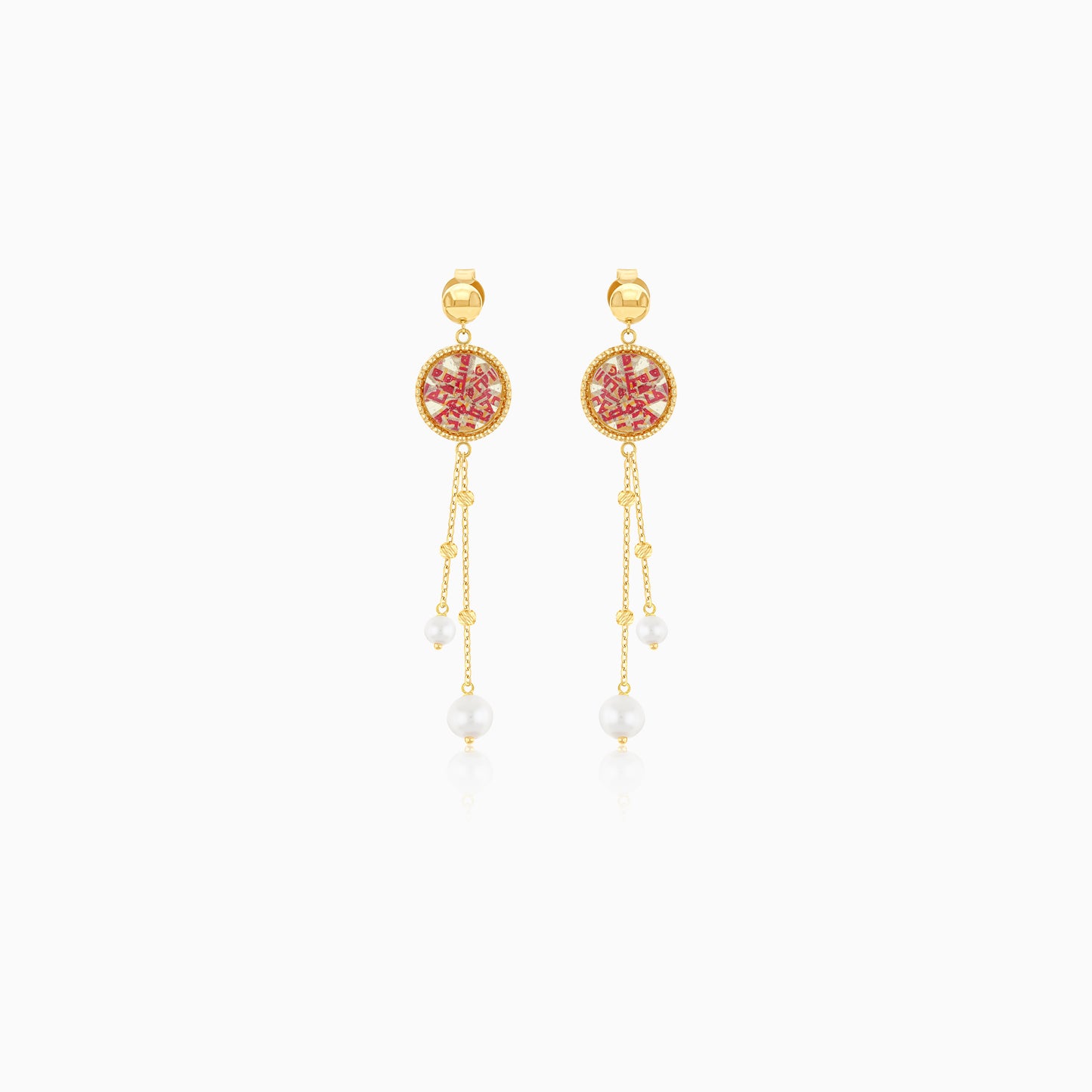 18K Yellow Gold dangling Earrings with Pearls - Qelada