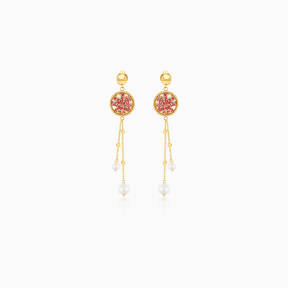18K Yellow Gold dangling Earrings with Pearls - Qelada