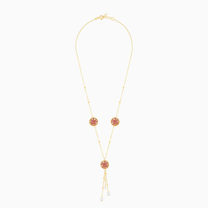 18K Yellow Gold dangling Necklace Pearls - Qelada