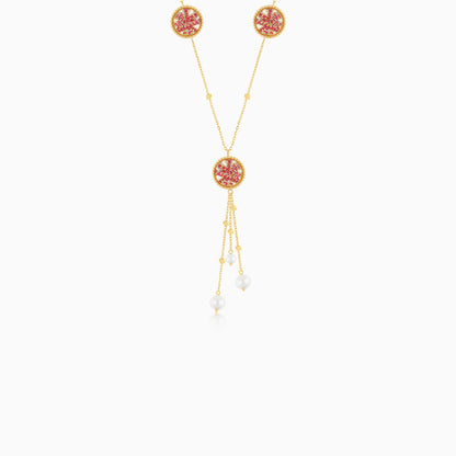 18K Yellow Gold dangling Necklace Pearls - Qelada