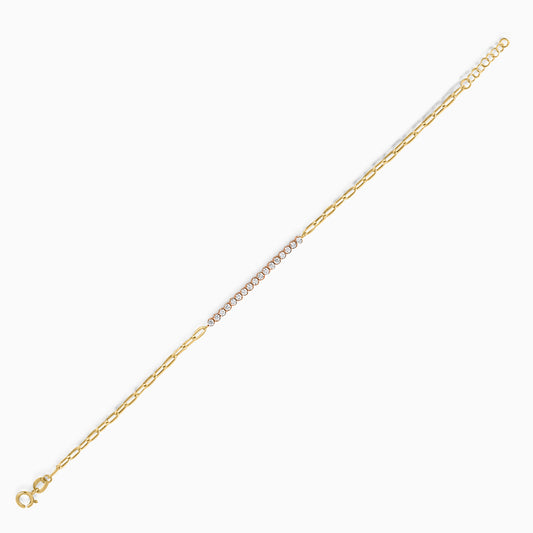 18K Yellow & Rose Gold Cable Chain Bracelet with Zircon stones