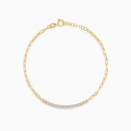 18K Yellow & Rose Gold Cable Chain Bracelet with Zircon stones