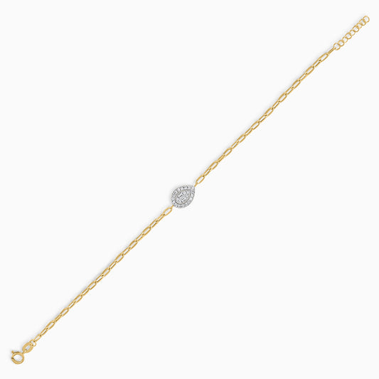 18K Yellow & White Elegant Gold Chain Bracelet with Almond-Shaped Zircon Accent