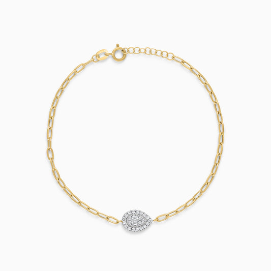 18K Yellow & White Elegant Gold Chain Bracelet with Almond-Shaped Zircon Accent