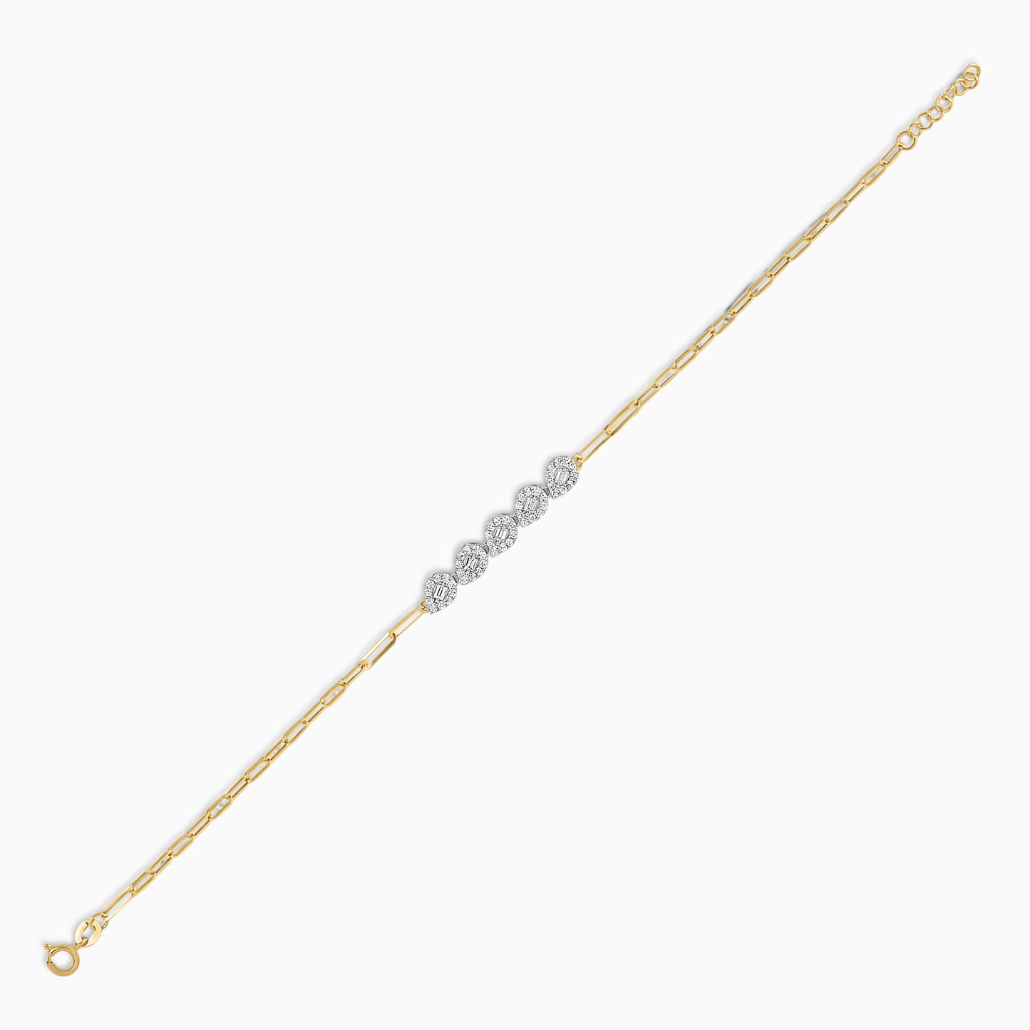 18K Yellow & White  Paper clip Bracelet with Zircon Drop shapes in the centre