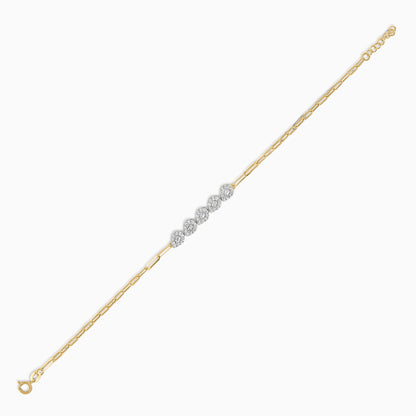18K Yellow & White  Paper clip Bracelet with Zircon Drop shapes in the centre