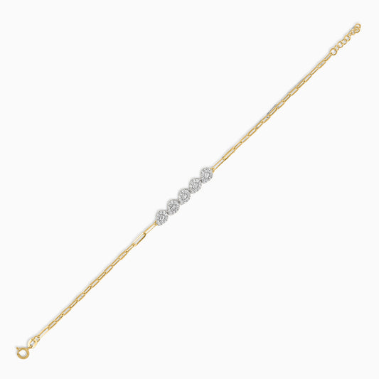 18K Yellow & White  Paper clip Bracelet with Zircon Drop shapes in the centre
