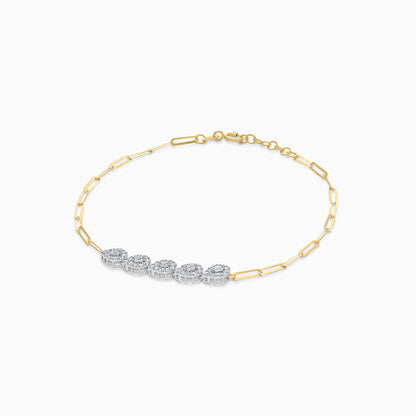 18K Yellow & White  Paper clip Bracelet with Zircon Drop shapes in the centre