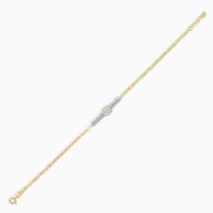 18K Yellow & White  Paperclip Chain Bracelet with Zircon Stones
