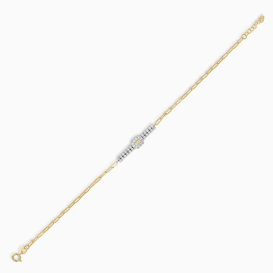 18K Yellow & White  Paperclip Chain Bracelet with Zircon Stones
